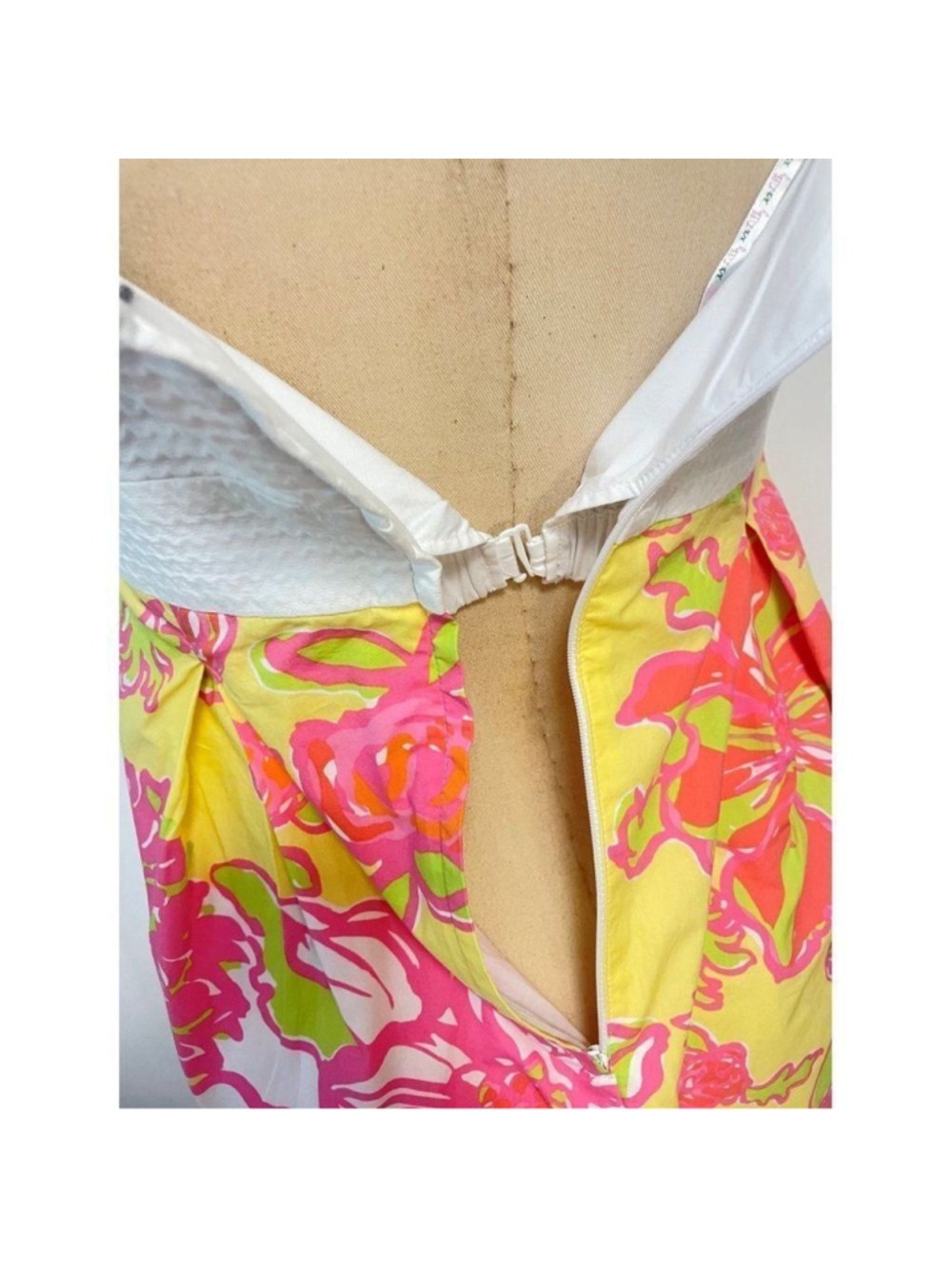 Lilly Pulitzer Starfruit Yellow Pink White Betsey Basketweave Strapless Dress 6 - Picture 4 of 7